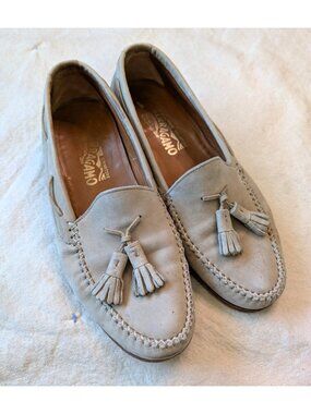Ferragamo Vintage Men's Faded Taupe Moccasin Tassel Loafer Made in Italy Size 8D